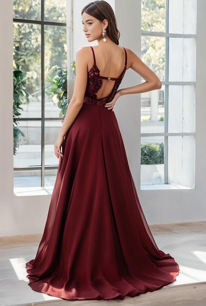 convertible chiffon lace open back spaghetti straps bridesmaid dress 135496
