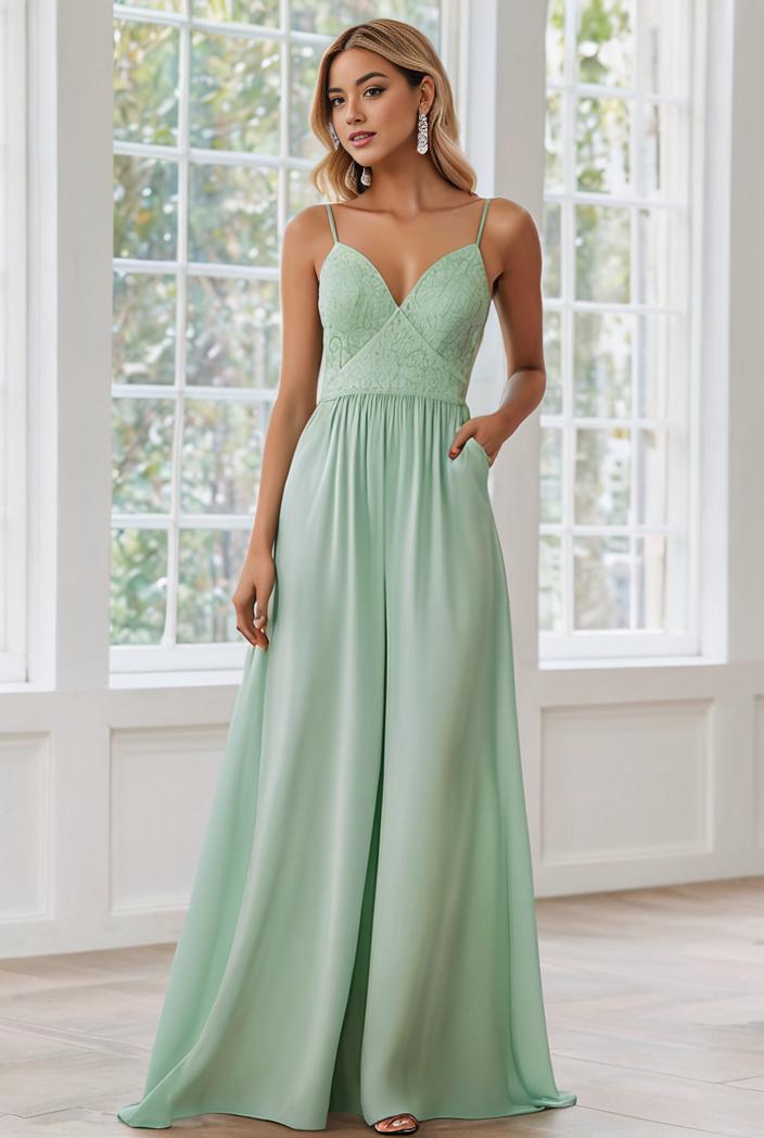 convertible chiffon lace open back spaghetti straps bridesmaid dress 135612
