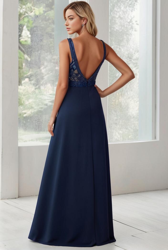 convertible chiffon lace open back spaghetti straps bridesmaid dress 135629