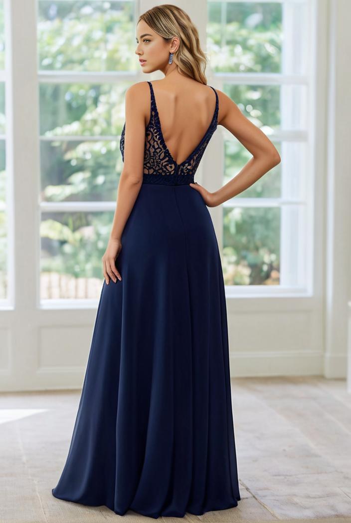 convertible chiffon lace open back spaghetti straps bridesmaid dress 135630