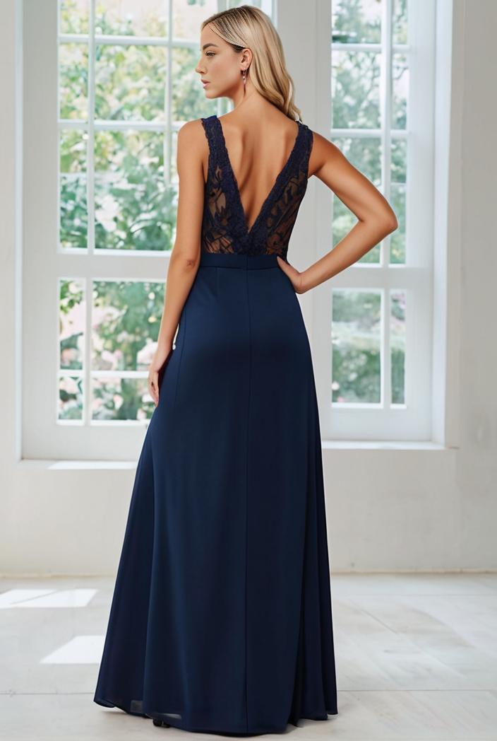 convertible chiffon lace open back spaghetti straps bridesmaid dress 135631