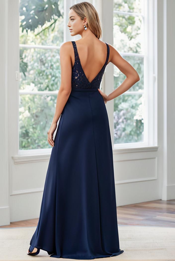 convertible chiffon lace open back spaghetti straps bridesmaid dress 135633