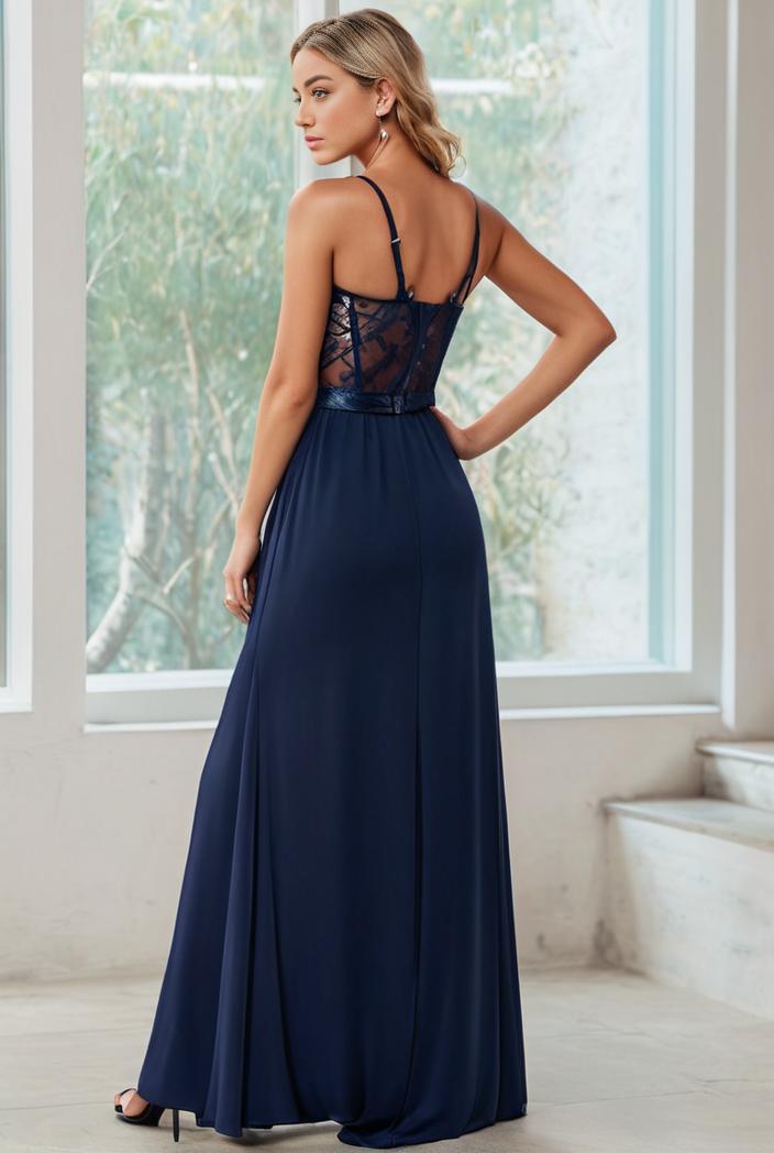 convertible chiffon lace open back spaghetti straps bridesmaid dress 135635