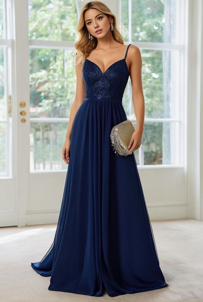 convertible chiffon lace open back spaghetti straps bridesmaid dress 135638