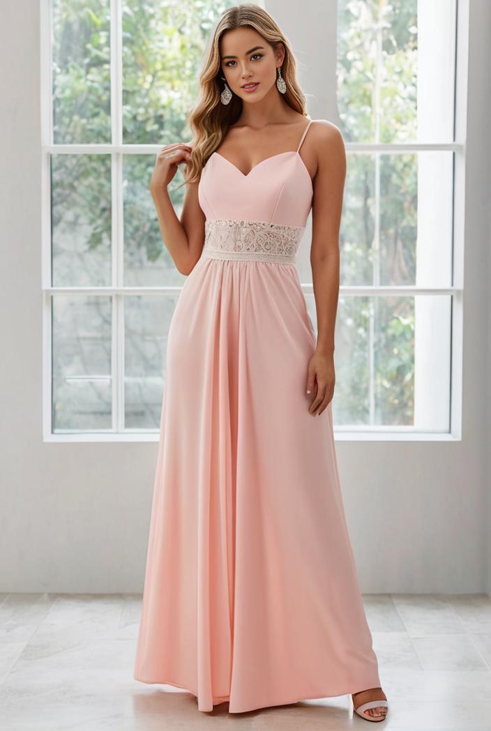 convertible chiffon lace open back spaghetti straps bridesmaid dress 135656