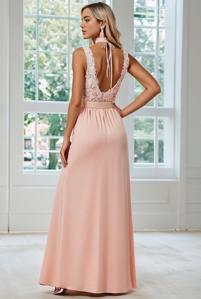 convertible chiffon lace open back spaghetti straps bridesmaid dress 135663