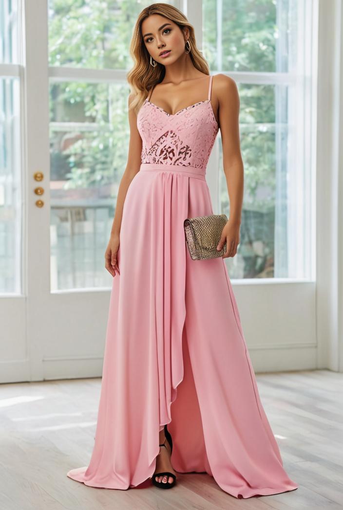 convertible chiffon lace open back spaghetti straps bridesmaid dress 135670