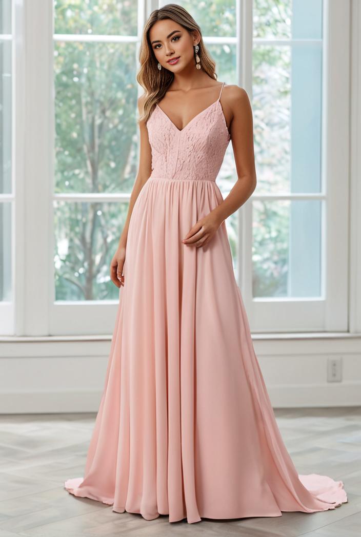 convertible chiffon lace open back spaghetti straps bridesmaid dress 135675