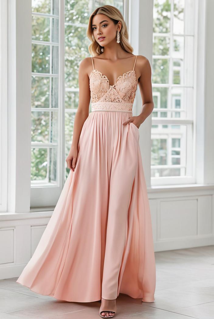 convertible chiffon lace open back spaghetti straps bridesmaid dress 135676