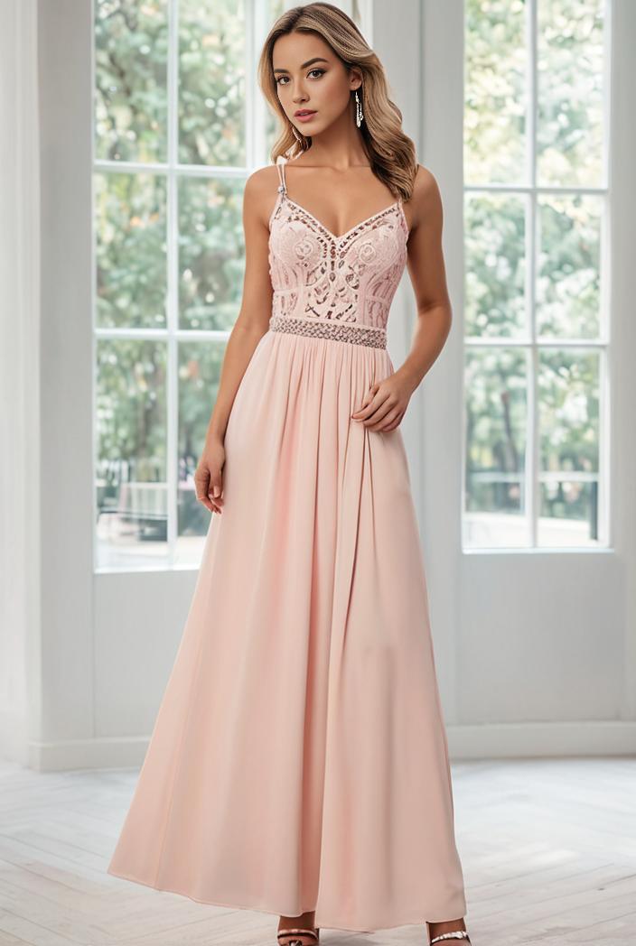 convertible chiffon lace open back spaghetti straps bridesmaid dress 135680