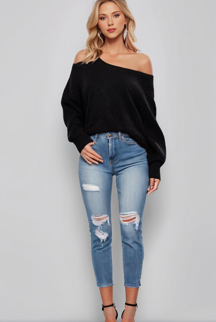 curvy high waist ripped raw hem cropped skinny denim jeans 122986