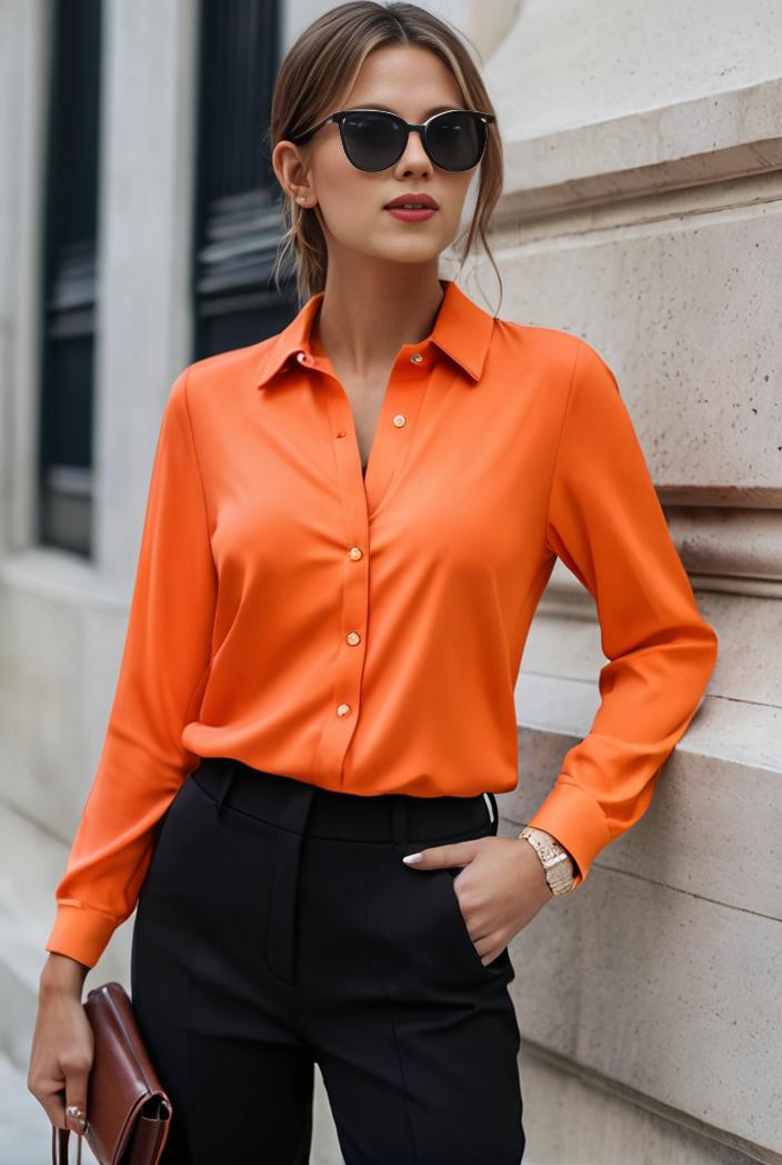 elegant stylish slim lapel long sleeve blouse 129475