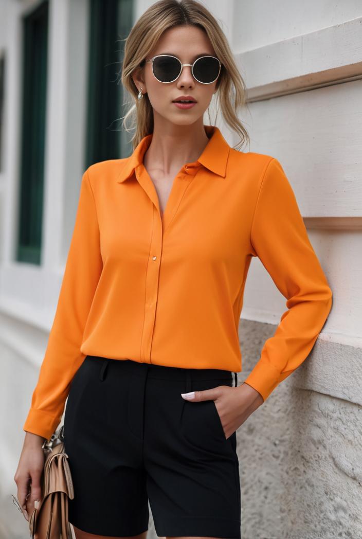 elegant stylish slim lapel long sleeve blouse 129476
