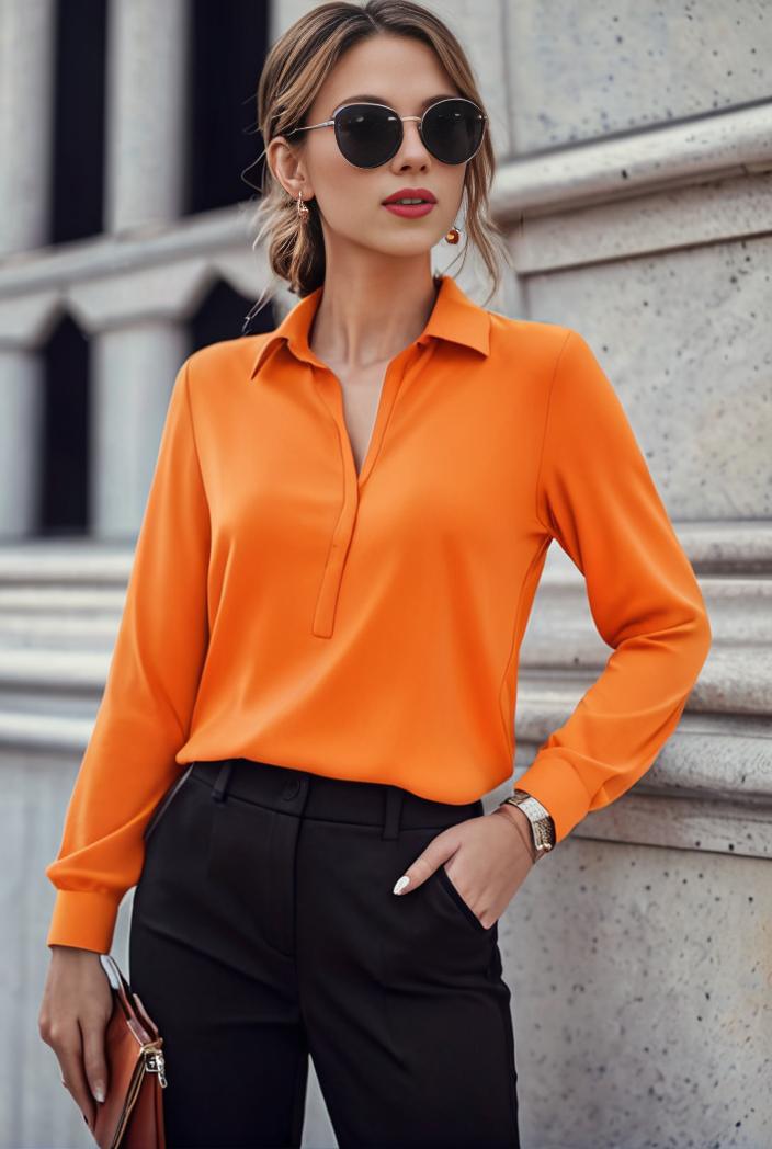 elegant stylish slim lapel long sleeve blouse 129480