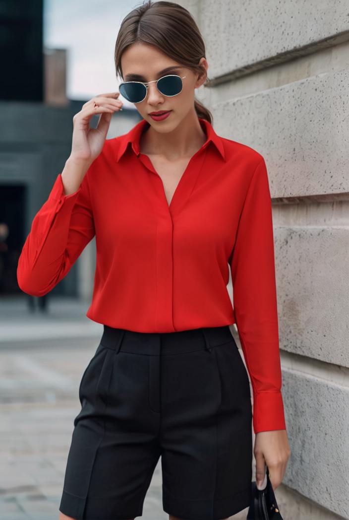 elegant stylish slim lapel long sleeve blouse 129482