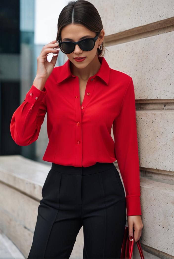 elegant stylish slim lapel long sleeve blouse 129483