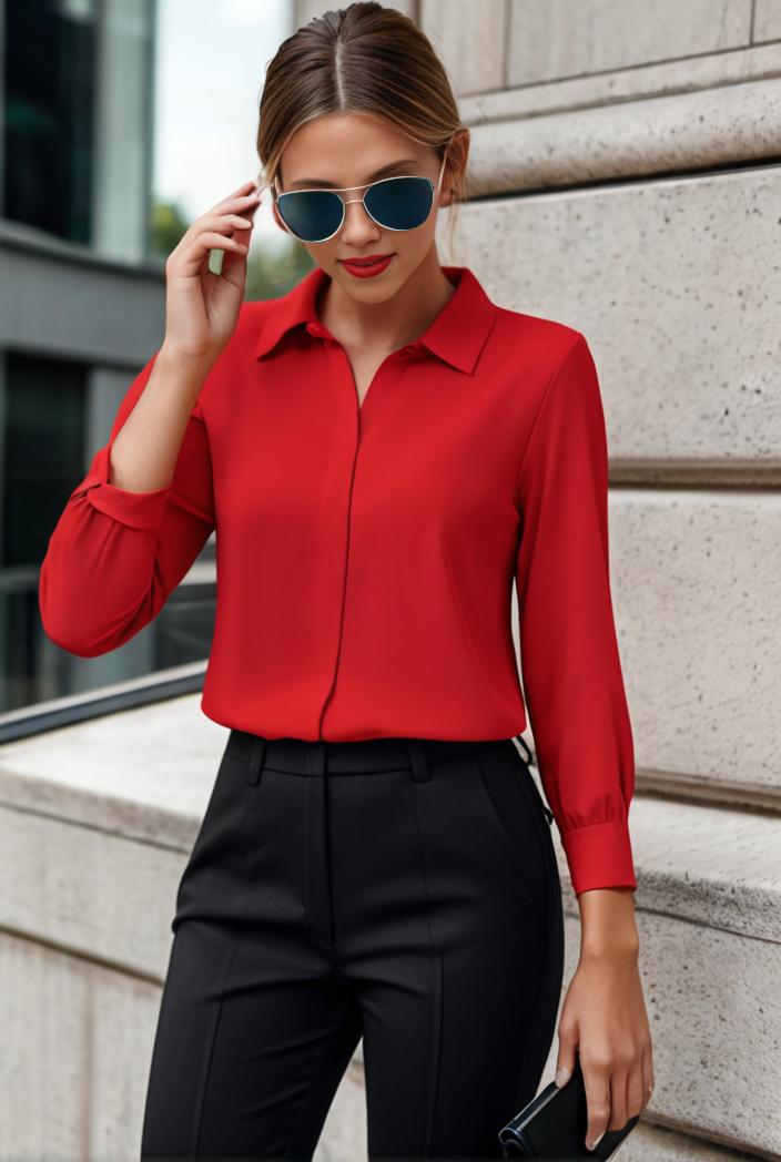 elegant stylish slim lapel long sleeve blouse 129484