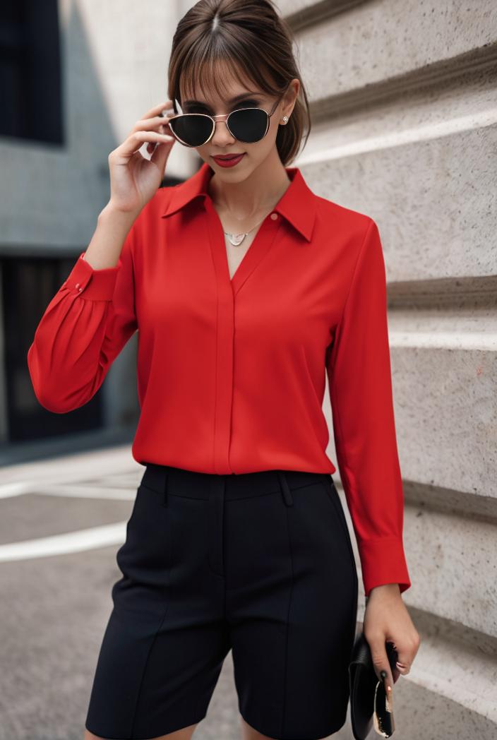 elegant stylish slim lapel long sleeve blouse 129485