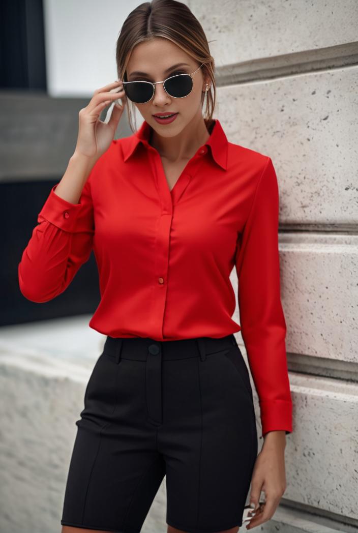 elegant stylish slim lapel long sleeve blouse 129489
