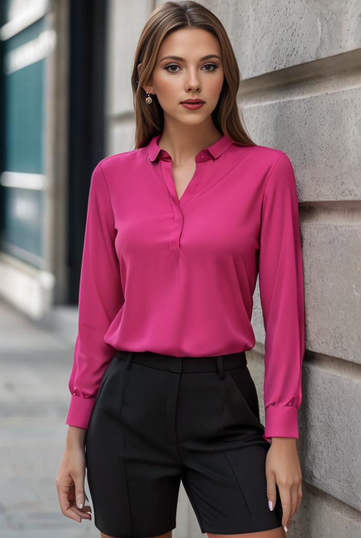 elegant stylish slim lapel long sleeve blouse 129490
