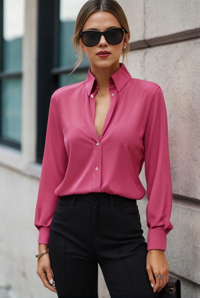 elegant stylish slim lapel long sleeve blouse 129495