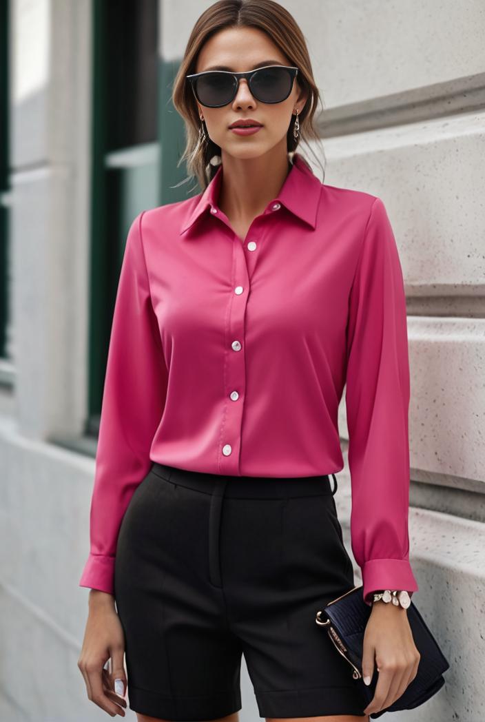 elegant stylish slim lapel long sleeve blouse 129496