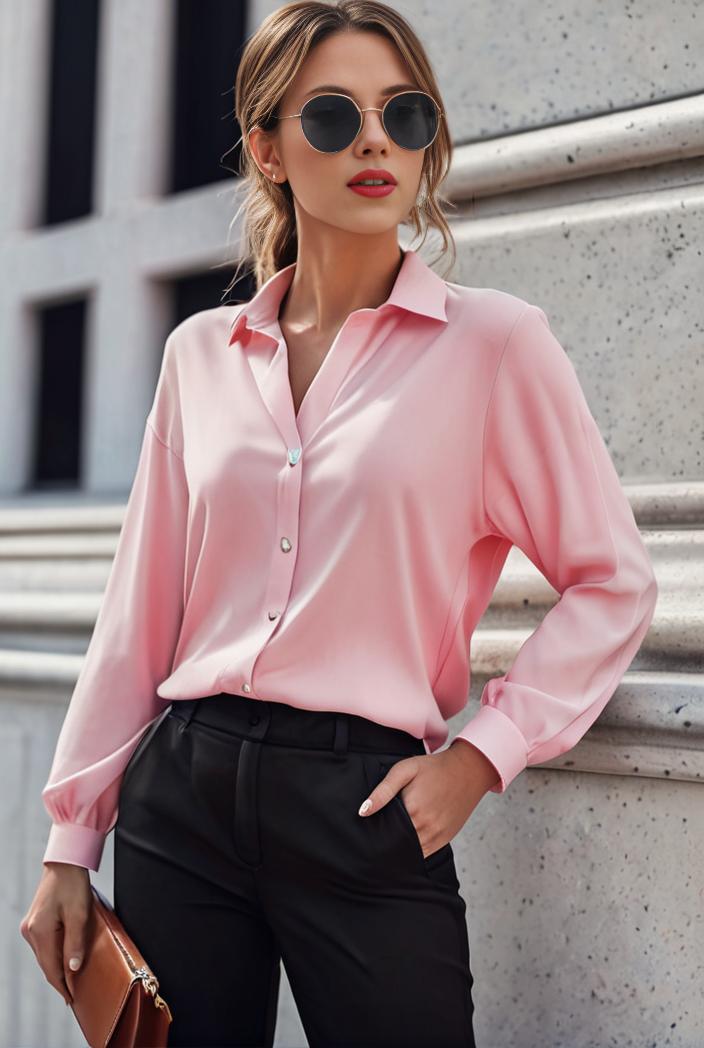 elegant stylish slim lapel long sleeve blouse 129506