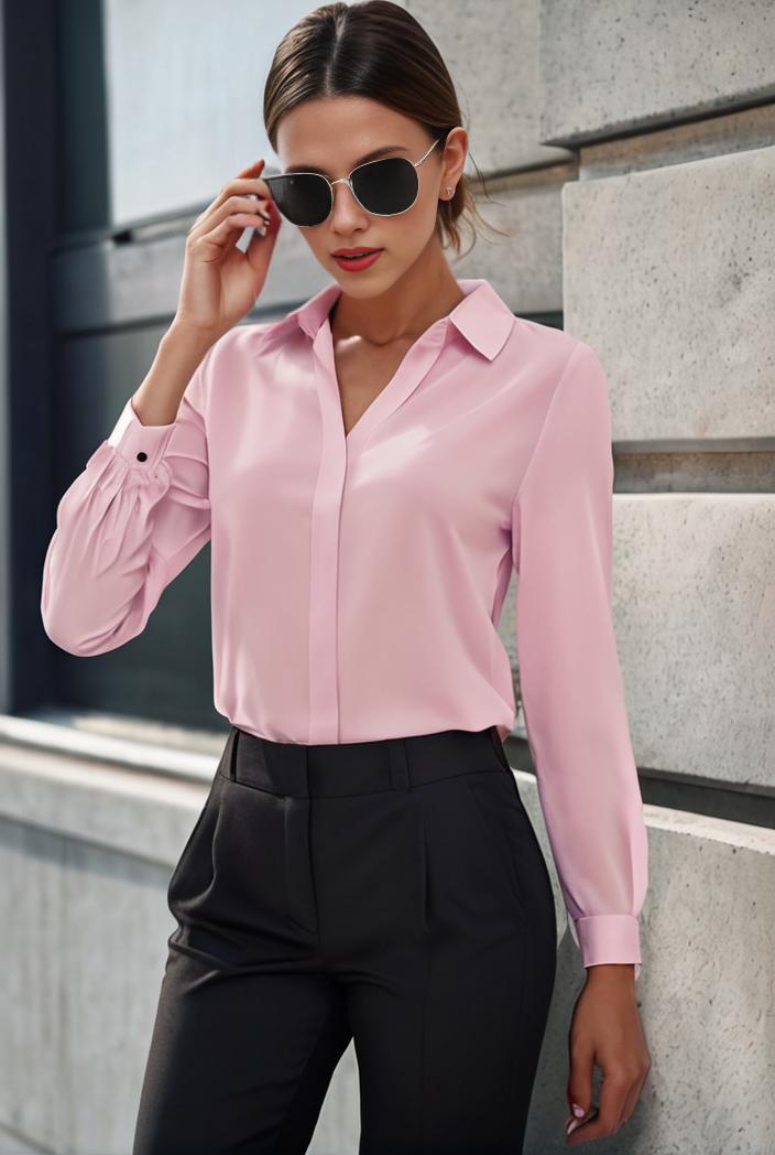 elegant stylish slim lapel long sleeve blouse 129512