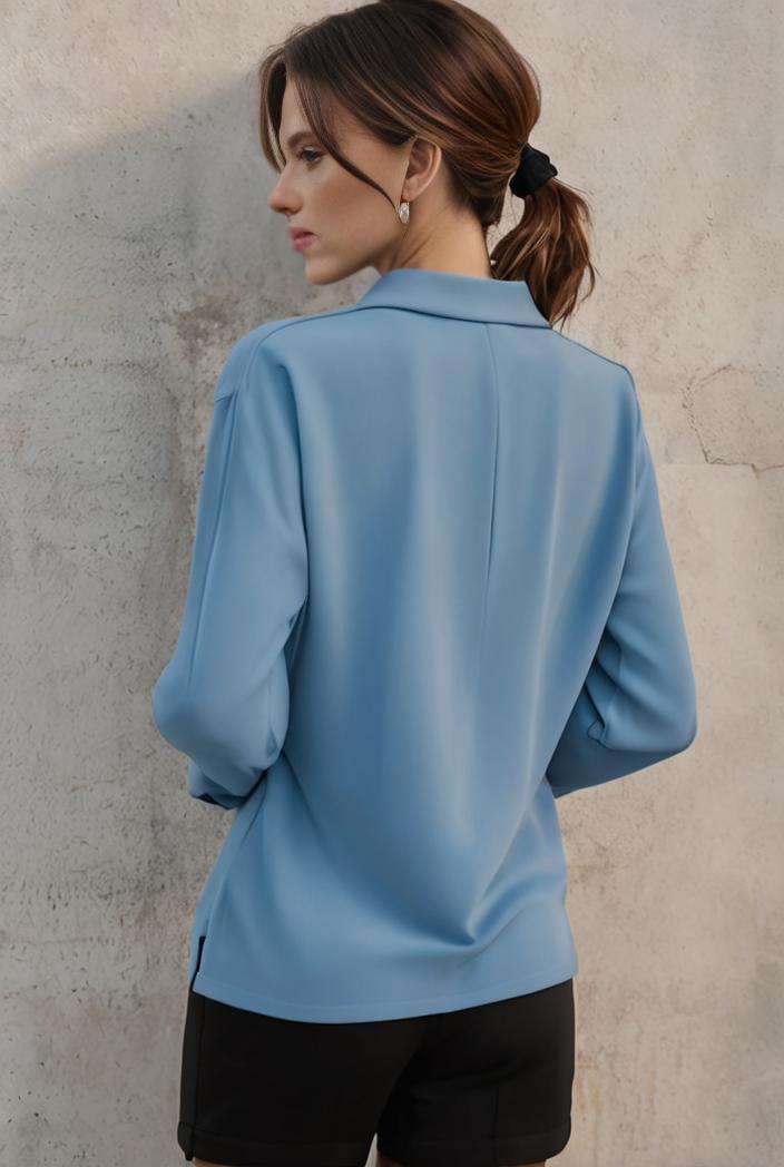 elegant stylish slim lapel long sleeve blouse 129518