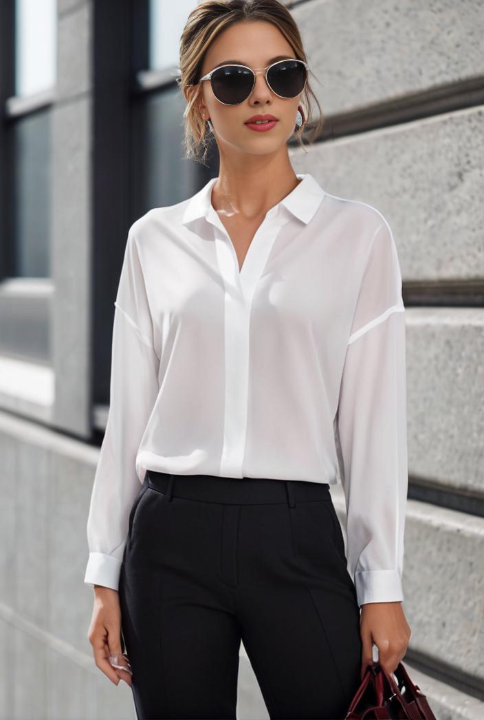 elegant stylish slim lapel long sleeve blouse 129536
