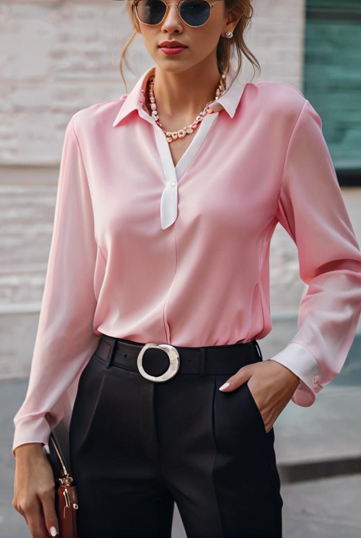 elegant stylish slim lapel long sleeve blouse 129546