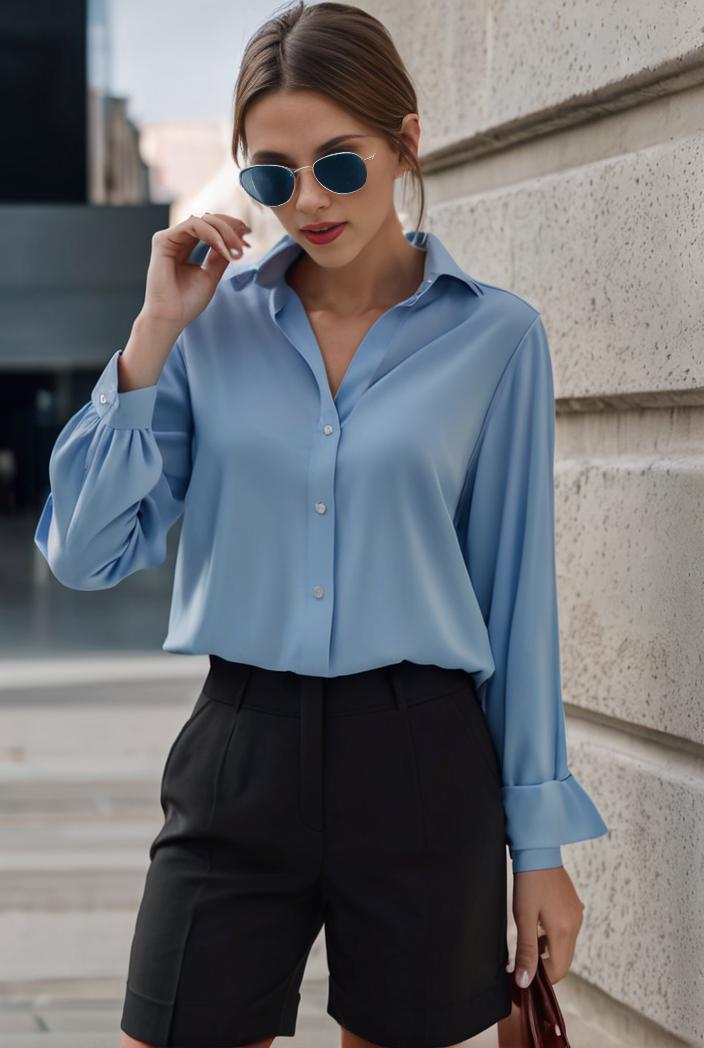 elegant stylish slim lapel long sleeve blouse 129545