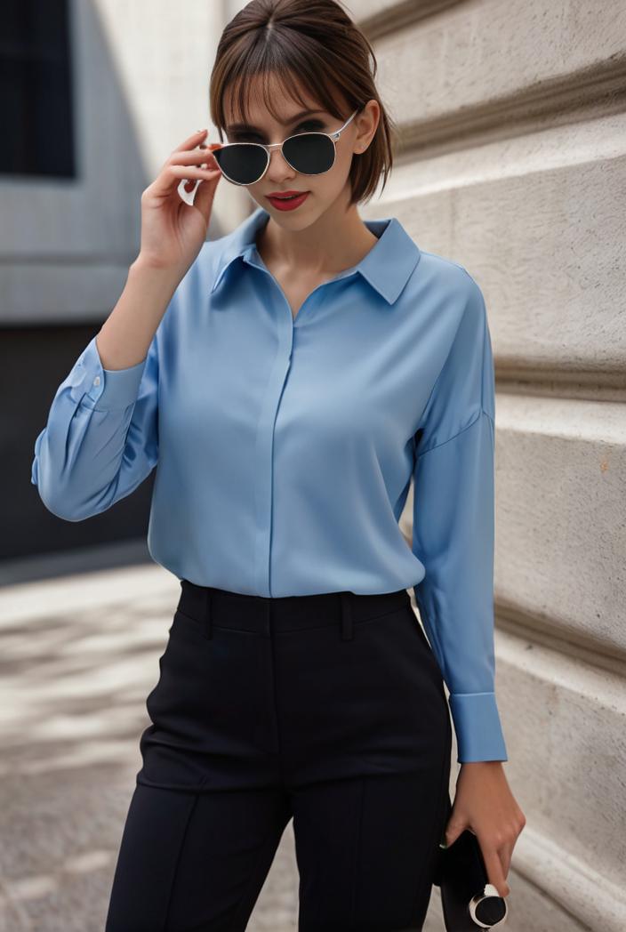 elegant stylish slim lapel long sleeve blouse 129549
