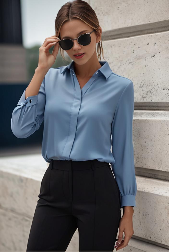 elegant stylish slim lapel long sleeve blouse 129554