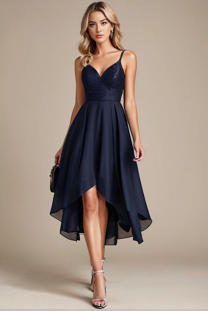 deep v neck lace chiffon bridesmaid dress with asymmetrical hem 137122
