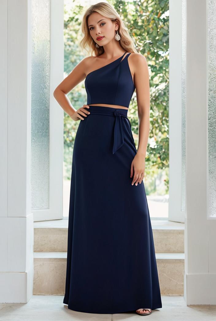 flowy chiffon one shoulder with three straps bridesmaid dress 131662