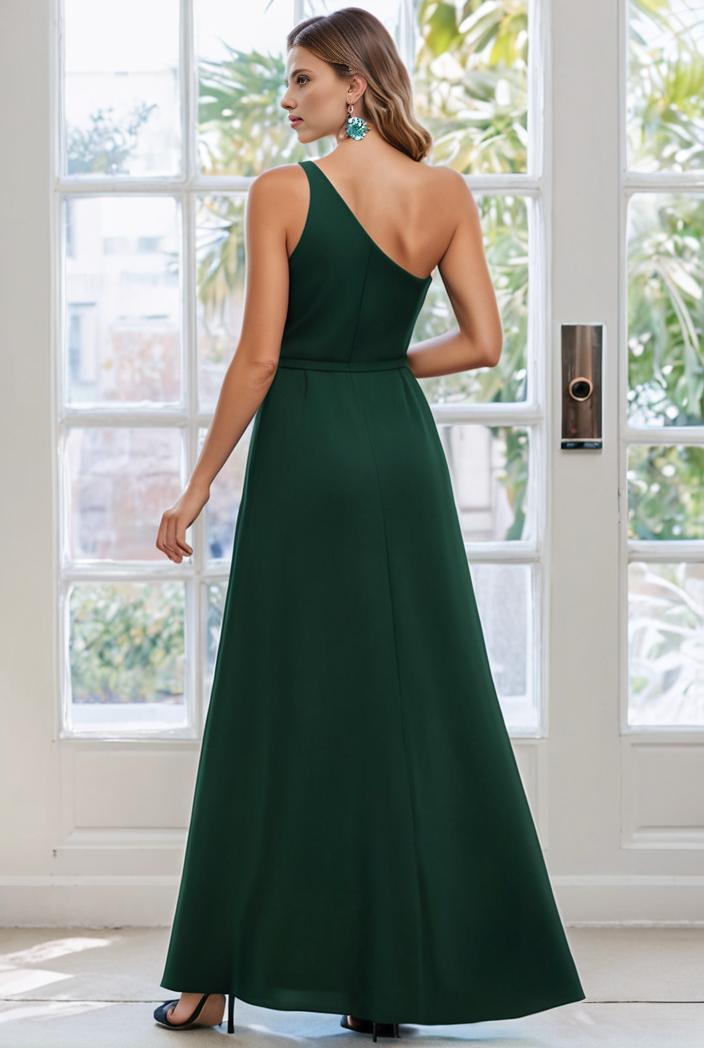flowy chiffon one shoulder with three straps bridesmaid dress 131664