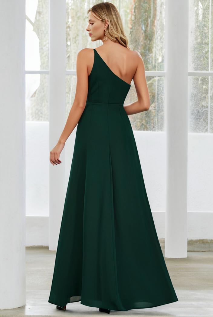 flowy chiffon one shoulder with three straps bridesmaid dress 131667
