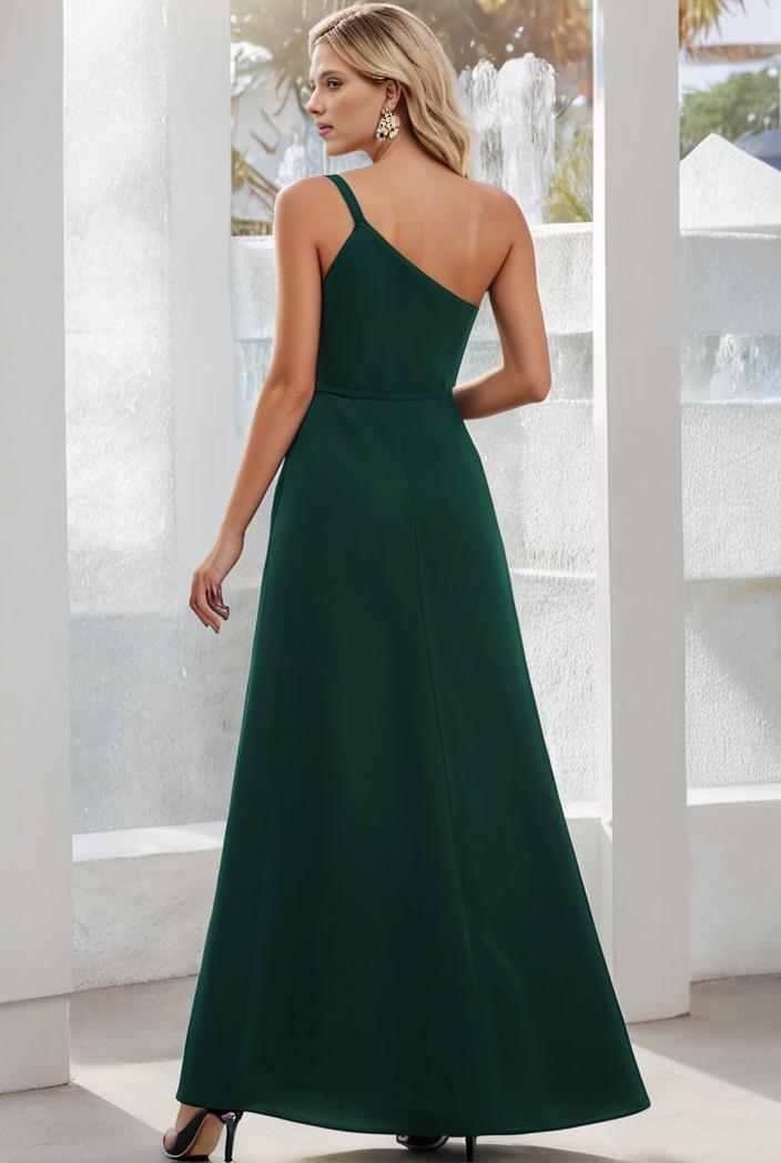 flowy chiffon one shoulder with three straps bridesmaid dress 131668