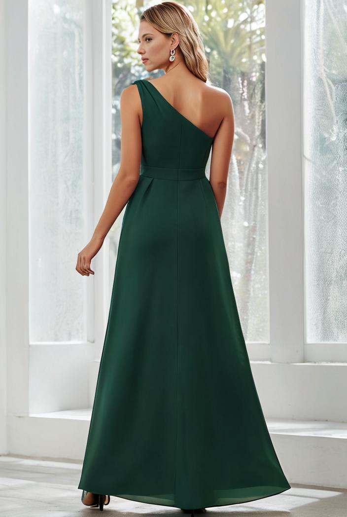 flowy chiffon one shoulder with three straps bridesmaid dress 131670