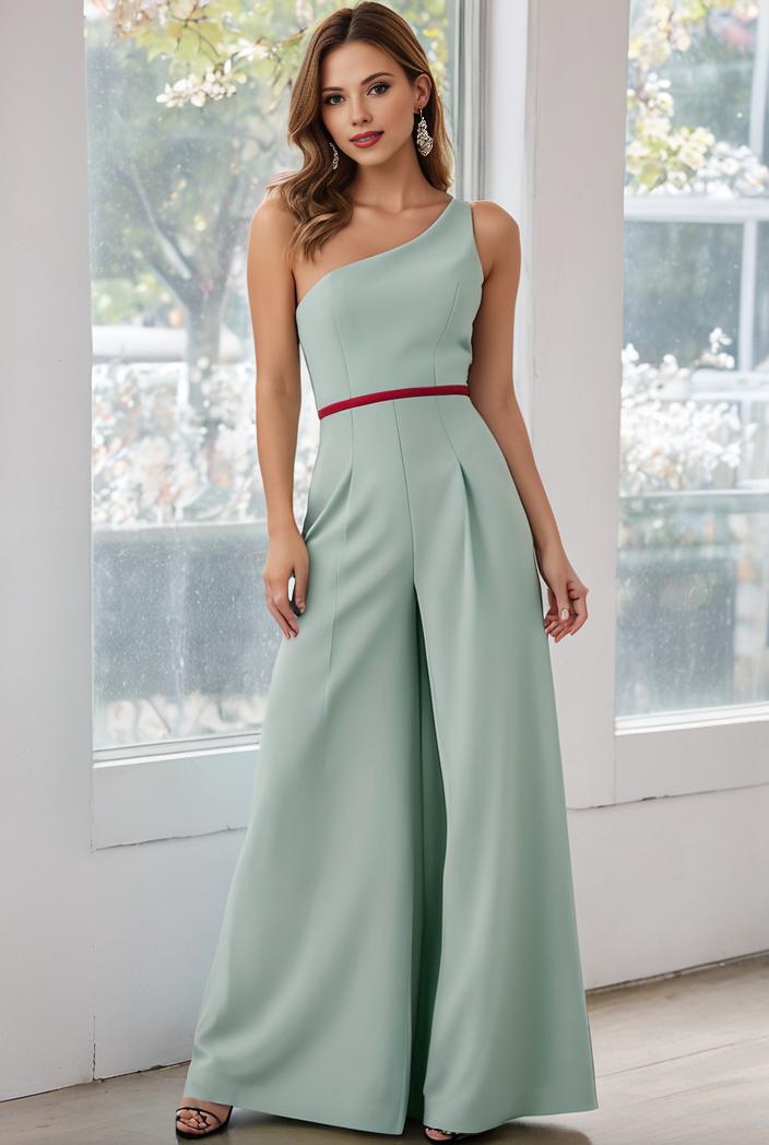 flowy chiffon one shoulder with three straps bridesmaid dress 131676