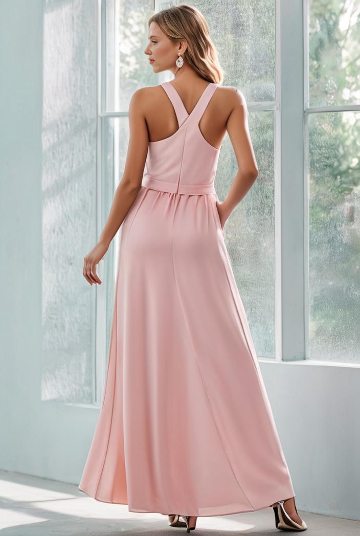 flowy chiffon one shoulder with three straps bridesmaid dress 131681