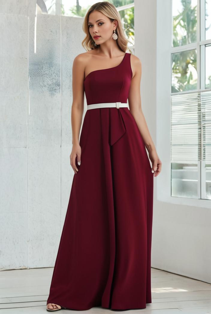 flowy chiffon one shoulder with three straps bridesmaid dress 131701