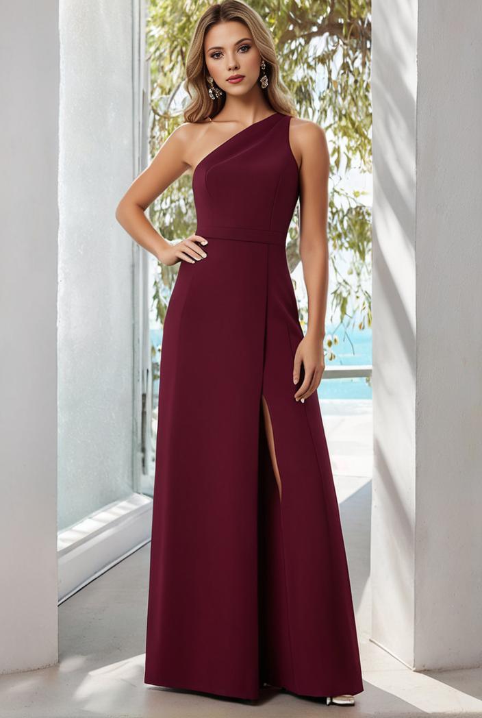 flowy chiffon one shoulder with three straps bridesmaid dress 131716