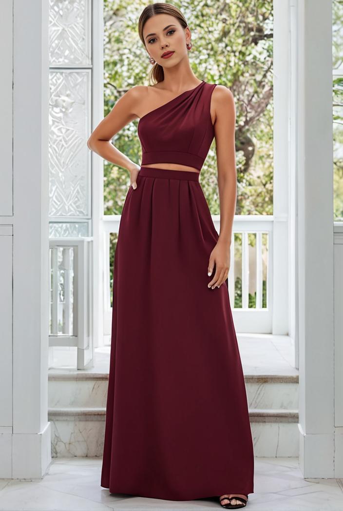 flowy chiffon one shoulder with three straps bridesmaid dress 131718