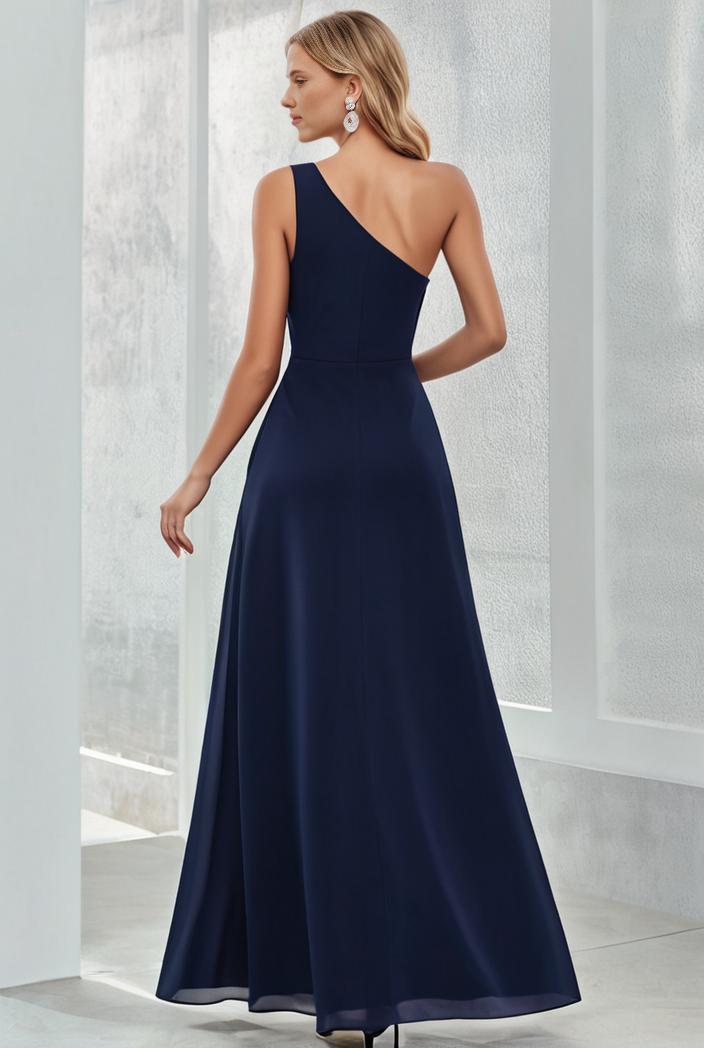 flowy chiffon one shoulder with three straps bridesmaid dress 131721