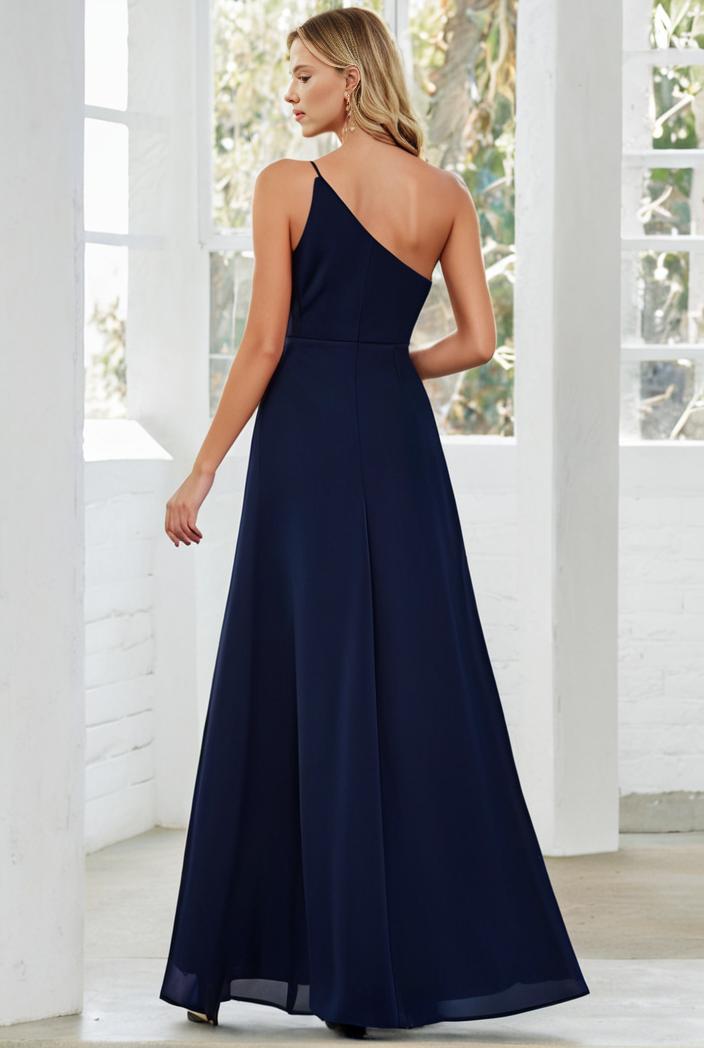 flowy chiffon one shoulder with three straps bridesmaid dress 131723
