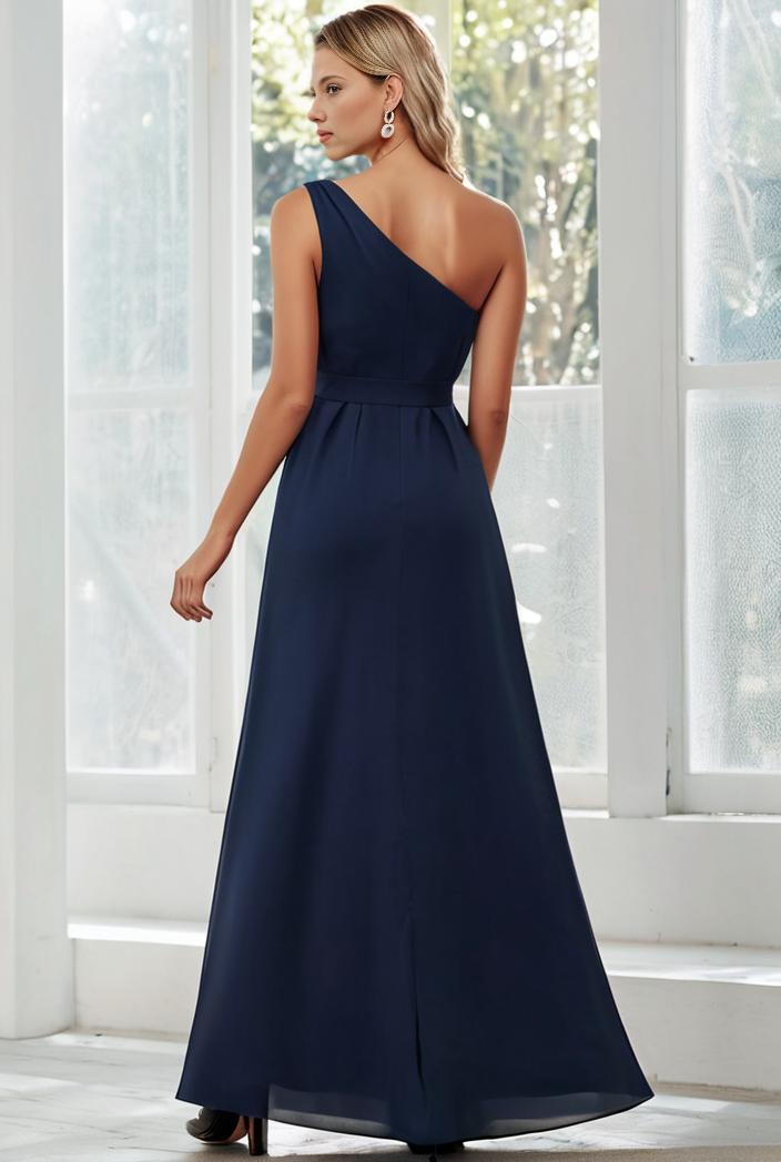 flowy chiffon one shoulder with three straps bridesmaid dress 131725