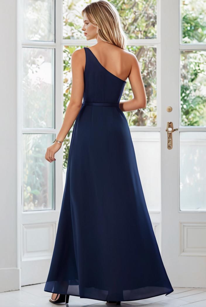 flowy chiffon one shoulder with three straps bridesmaid dress 131726