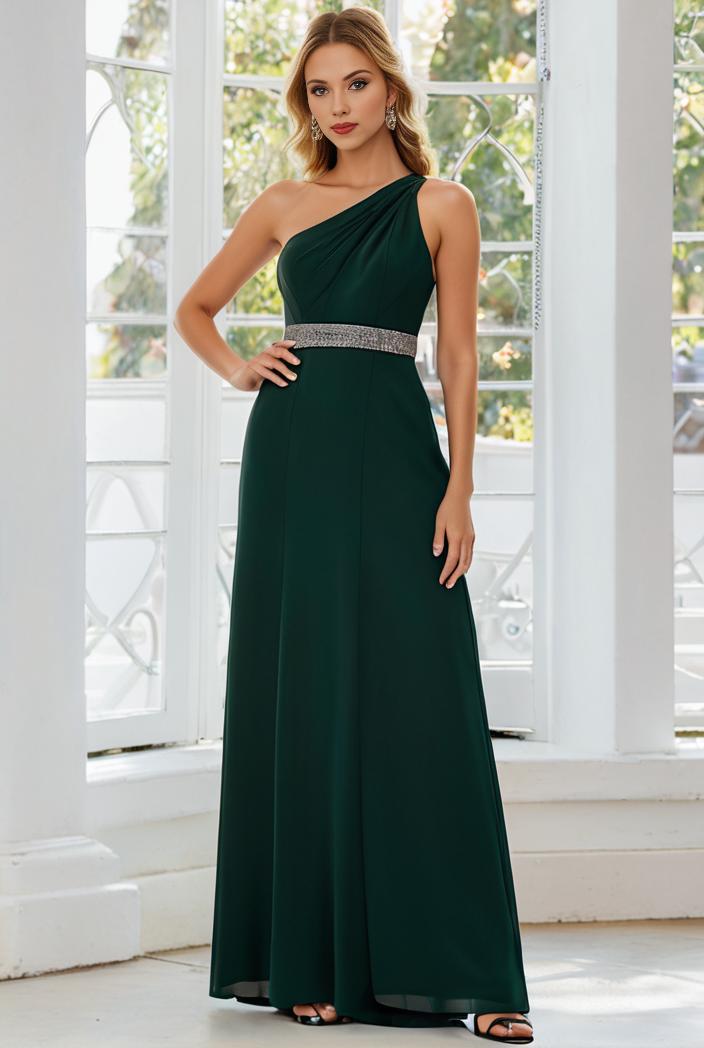 flowy chiffon one shoulder with three straps bridesmaid dress 131739